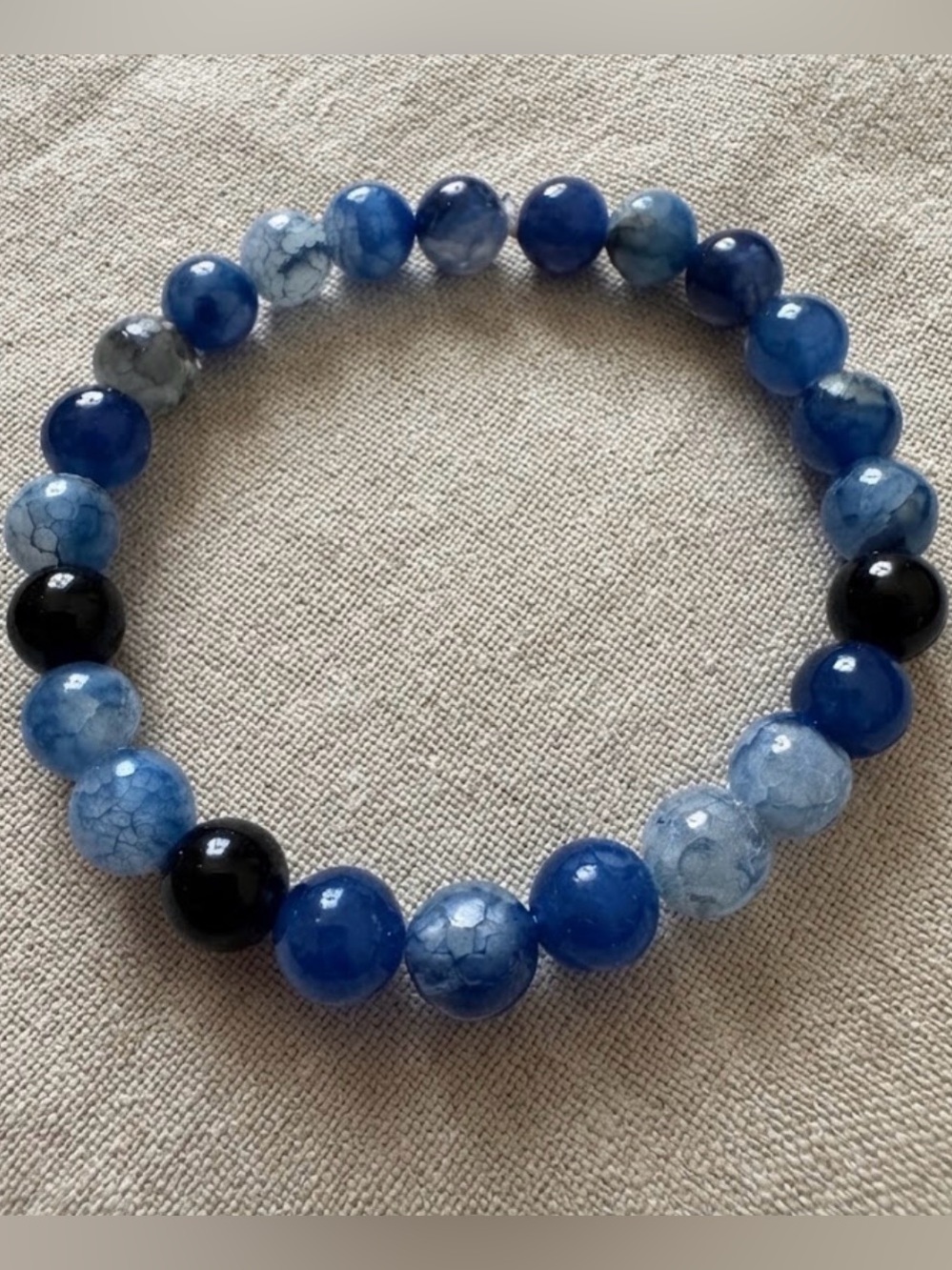 Artisan Blue Agate Marbled & Black Agate Beaded Bracelet
